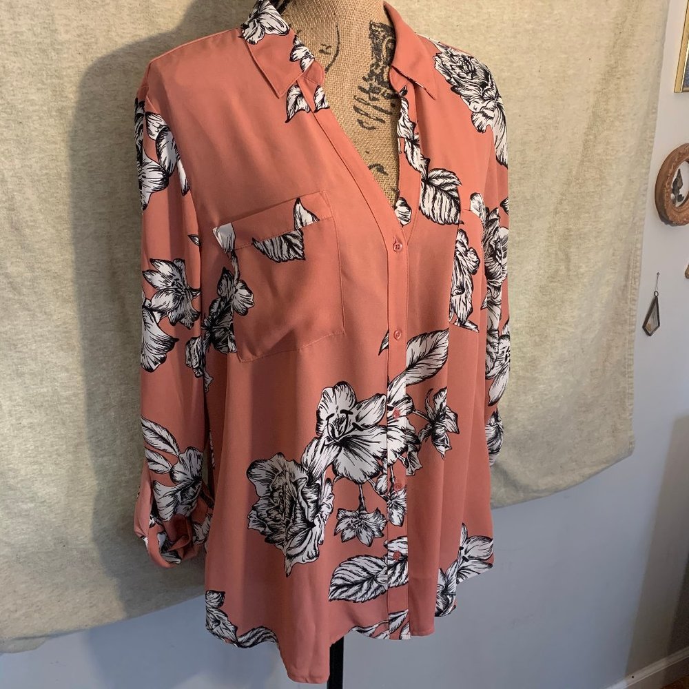Candies Floral Button Down Blouse